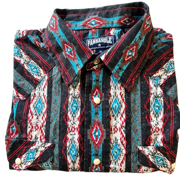 Panhandle Slim Mens Western Shirt Aztec Diamond Print Button Down Medium - Picture 1 of 7